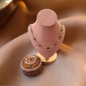 Vintage Bezel Set Glass Seed Pearl Station Necklace and Beaded Trinket Box J2-6